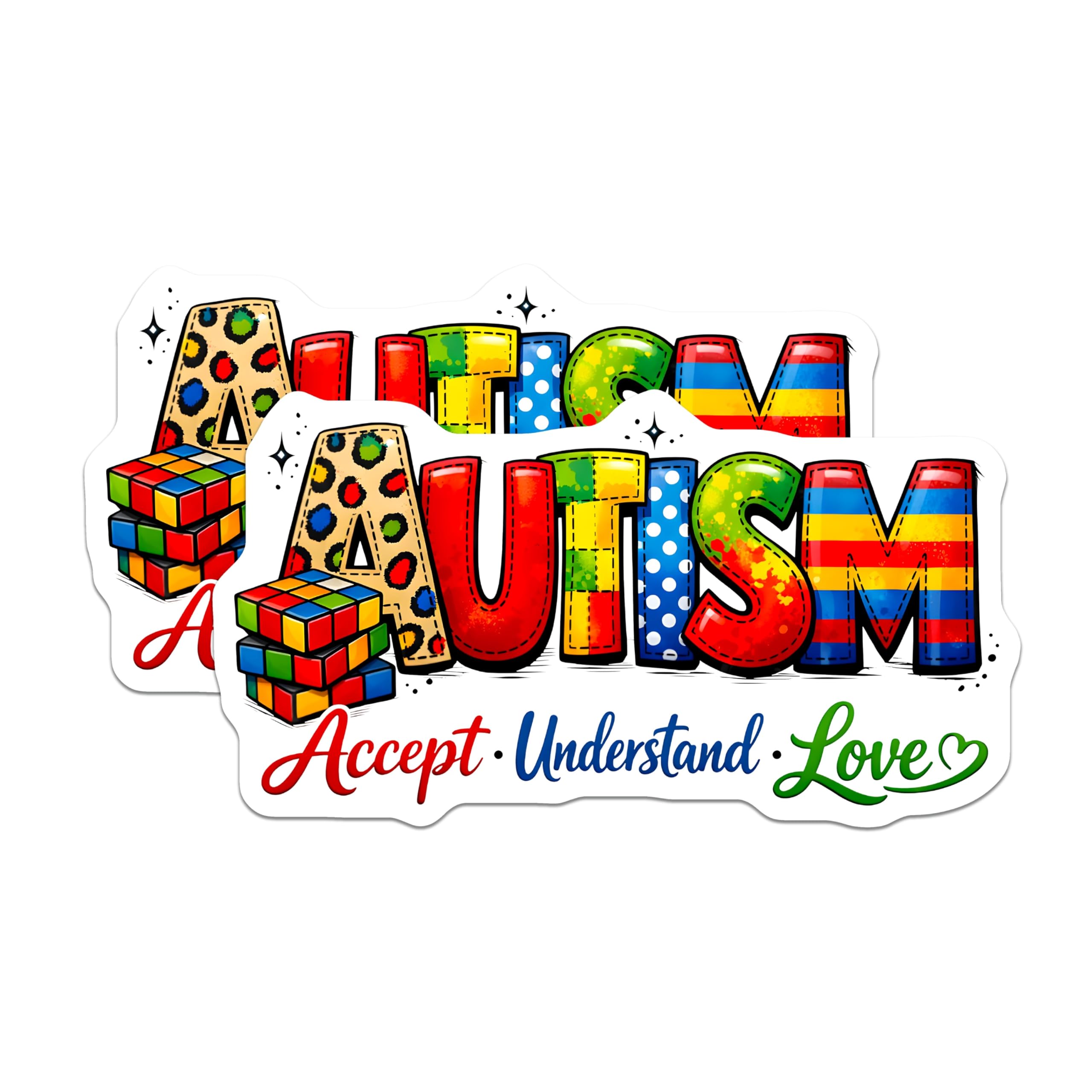 (2 Pack) Autism Acceptance Magnets - Neurodiversity Advocacy - Accept Understand Love - Colorful Support - 5 Inches On Longest Side - Thick Durable Magnet - Made in USA - MAG30829