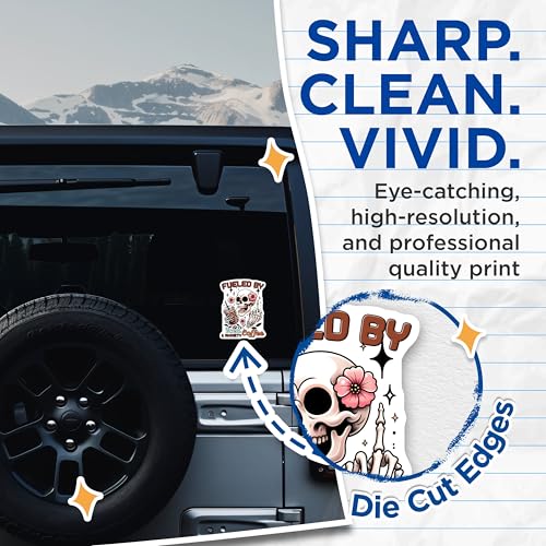 (2 Pack) Fueled by Iced Coffee and Anxiety Stickers - Skeleton Decal - Funny Coffee - 5" On Longest Side - Sticks to Smooth Flat Surfaces - Made in USA - BMCS7524