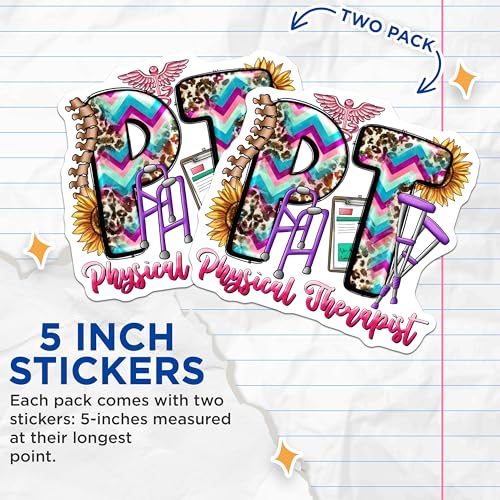 (2 Pack) Physical Therapist Stickers - PT Letters Decal - Physical Therapy Gifts - 5" On Longest Side - Sticks to Smooth Flat Surfaces - Made in USA - BMCS5254
