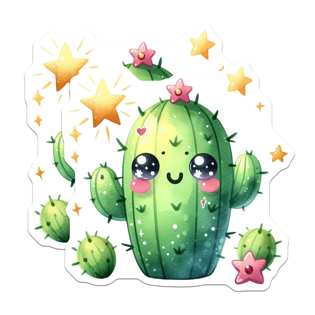 (2 Pack) Cute Cactus Magnets - Kawaii Succulent Decor - Happy Plant Aesthetic Fridge Art - 5 Inches On Longest Side - Thick Durable Magnet - Made in USA - MAG39527