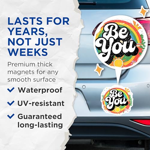 (2 Pack) Be You Magnets - Inspirational Quote - Rainbow Sunflower Design - 5" On Longest Side - for Cars, Fridges, Toolboxes - Made in USA - MAG3893