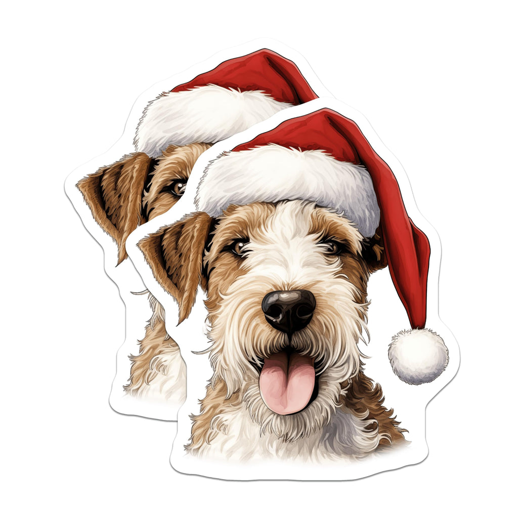 (2 Pack) Christmas Dog Magnets - Scruffy Terrier Santa Hat - Holiday Pet Fridge Decoration - 5 Inches On Longest Side - Thick Durable Magnet - Made in USA - MAG26426