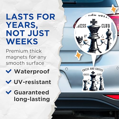 (2 Pack) Chess and Coffee Magnets - Funny Chess Club - Coffee Lover Gifts - Unique Chess Pieces - 5" On Longest Side - for Cars, Refrigerators, Lockers - Made in USA BMCS3192