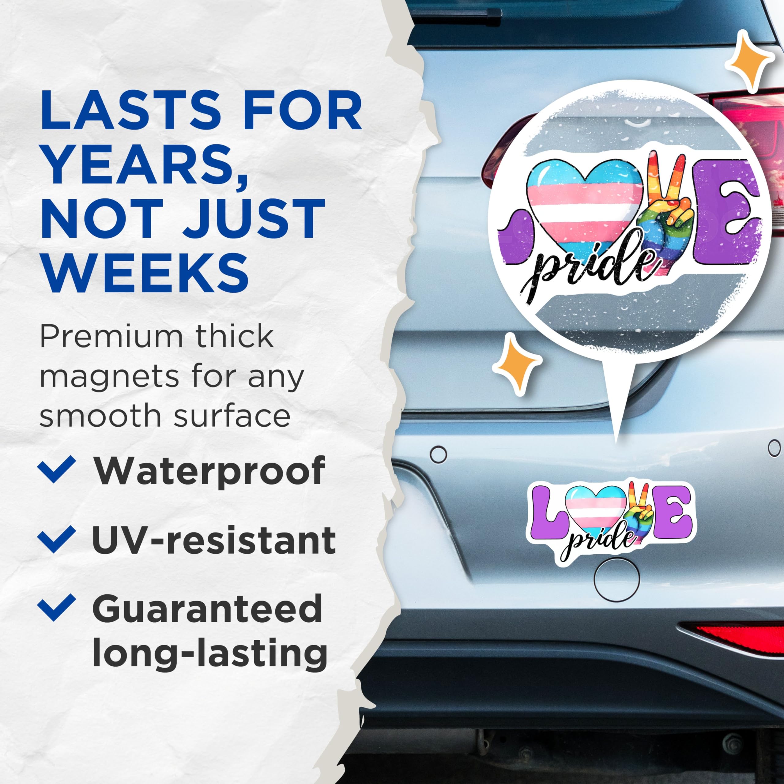 (2 Pack) Love Pride Magnets - Rainbow Peace Sign - LGBTQ Support - 5" On Longest Side - for Cars, Fridges, Toolboxes - Made in USA - MAG8268
