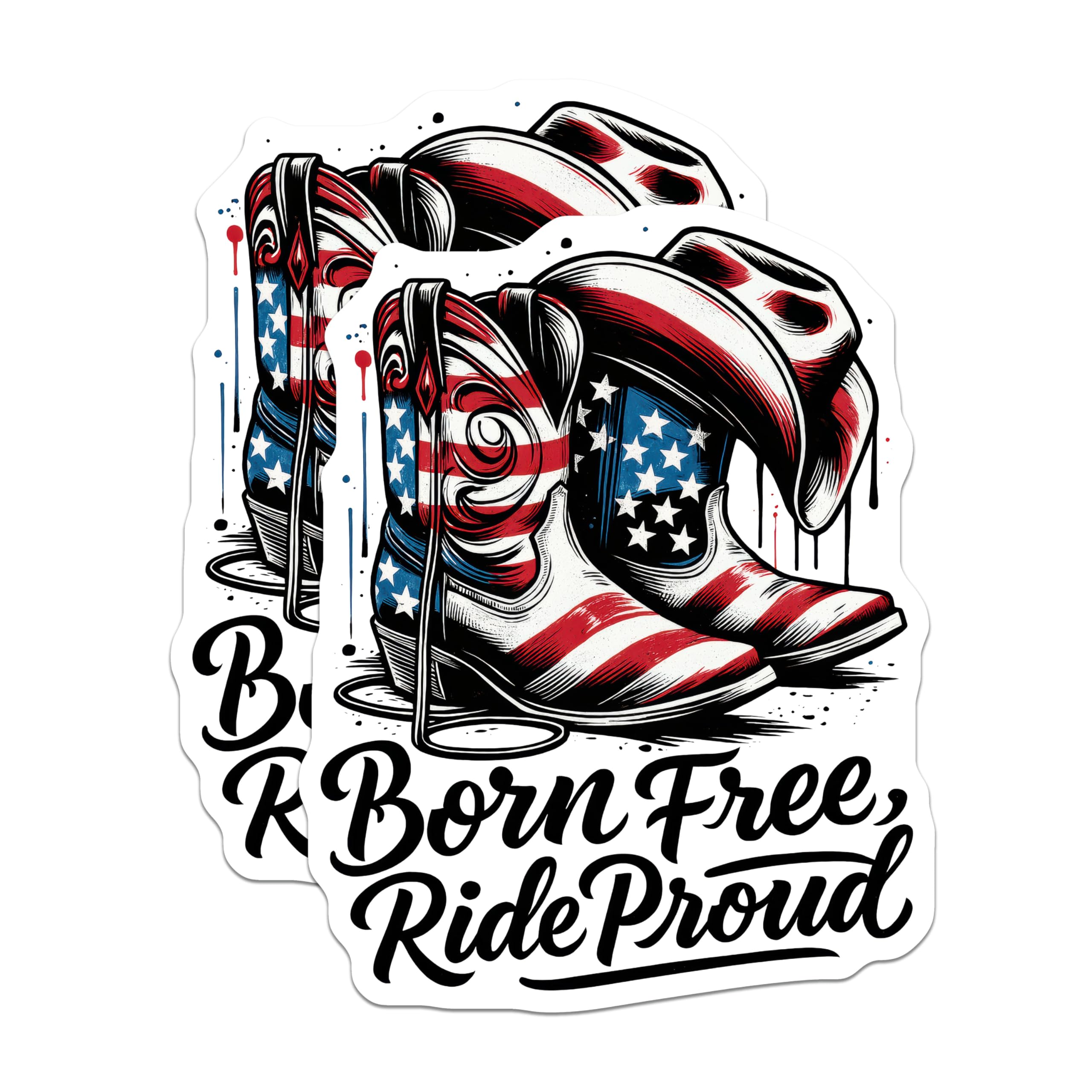 (2 Pack) American Flag Cowboy Boots Magnets - Born Free Ride Proud Western Art - Patriotic Rustic Home Fridge Decor Display - 5 Inches On Longest Side - Thick Durable Magnet - Made in USA - MAG22789