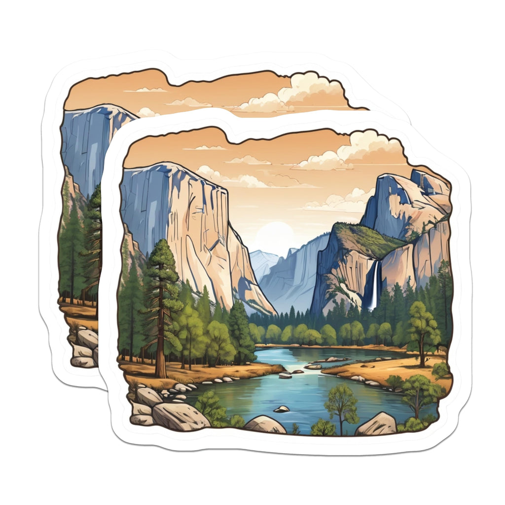 (2 Pack) Yosemite National Park Magnets - Valley Landscape Art - Scenic Mountain Waterfall Scene - 5 Inches On Longest Side - Thick Durable Magnet - Made in USA - MAG21702