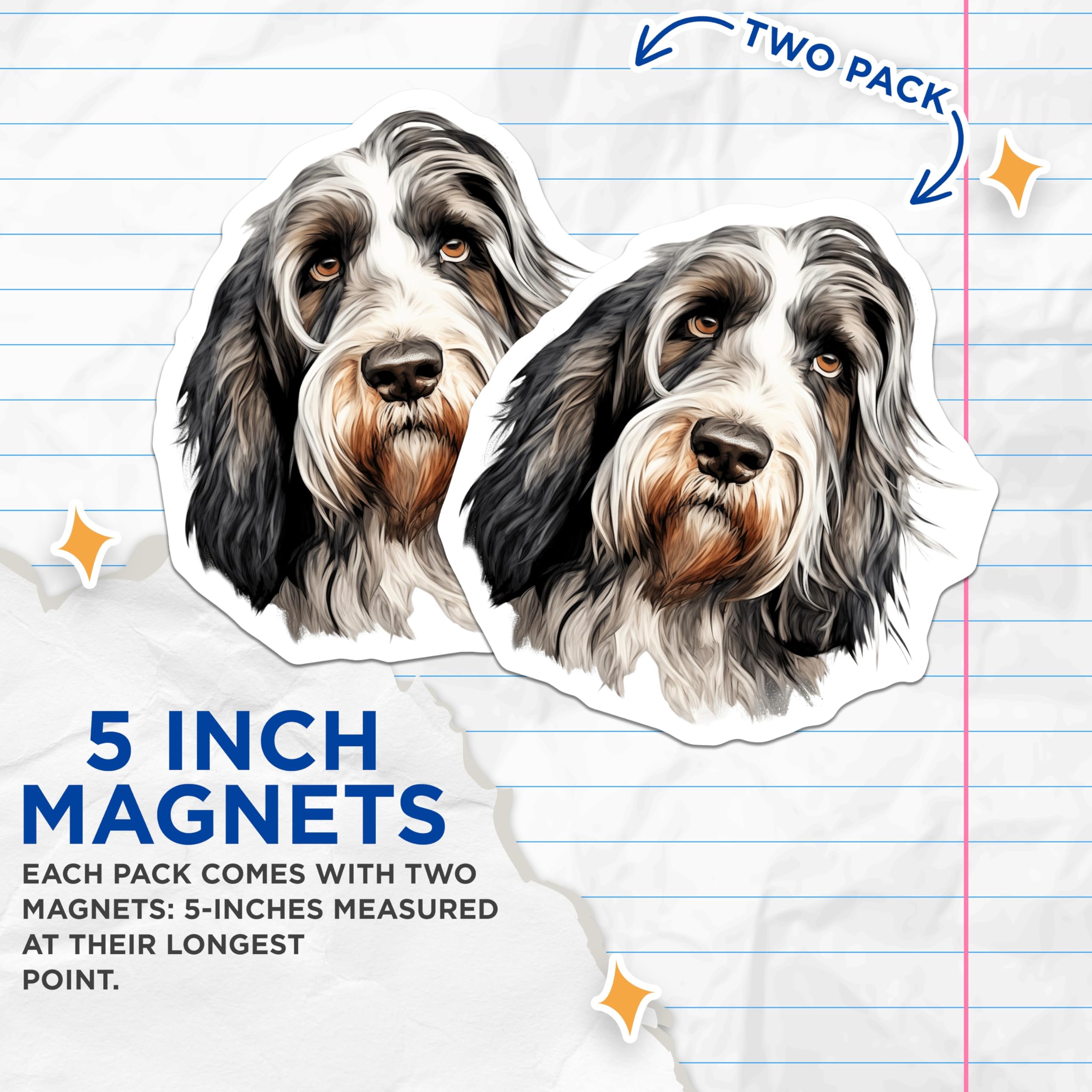 (2 Pack) Shaggy Dog Magnets - Dog Lover Pet Art - Animal Portrait Fridge Decor for Dog Owners - 5 Inches On Longest Side - Thick Durable Magnet - Made in USA - MAG29701