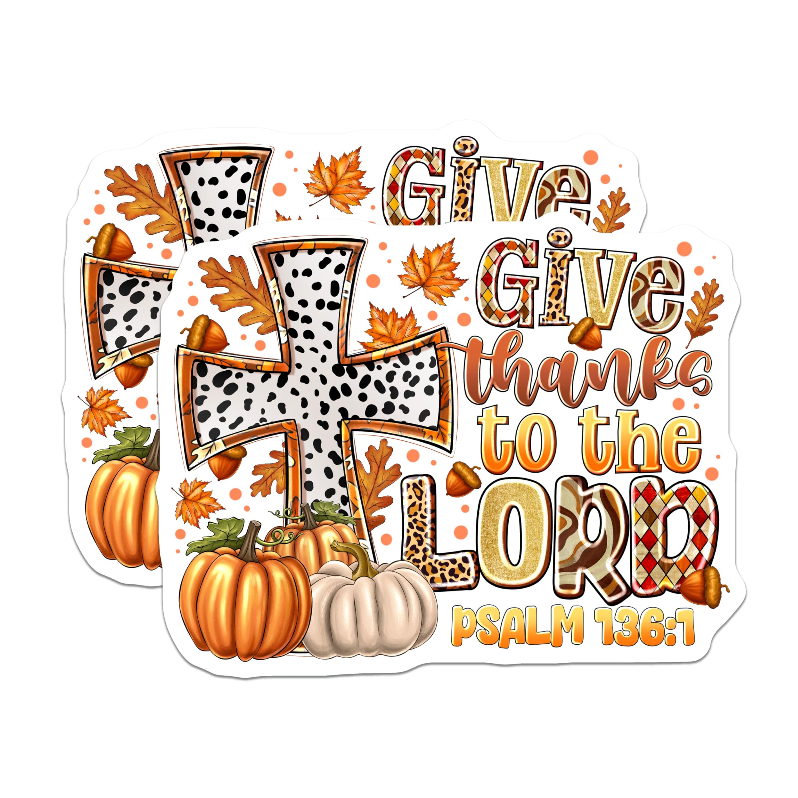 (2 Pack) Give Thanks Lord Magnets - Christian Fall Decor - Thanksgiving Kitchen Art - Psalm 136:1-5 Inches On Longest Side - Thick Durable Magnet - Made in USA - MAG29295