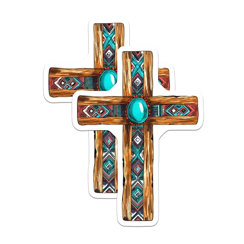 (2 Pack) Christian Cross Stickers - Boho Cross Sticker - Religious Symbol Sticker - 5" On Longest Side - Sticks to Smooth Flat Surfaces - Made in USA - BMCS8739