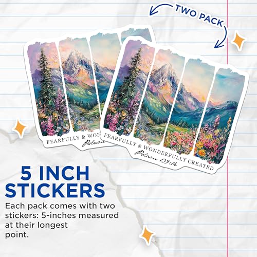 (2 Pack) Fearfully Wonderfully Created Stickers - Inspirational Bible Verse Stickers - Psalm 139 14 Art Stickers - 5" On Longest Side - Sticks to Smooth Flat Surfaces - Made in USA - BMCS9981