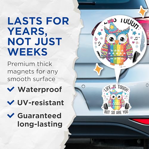 (2 Pack) Life is Tough But So are You Magnets - Inspirational Owl - Motivational Decor - Uplifting Words - 5" On Longest Side - for Cars, Fridges, Toolboxes - Made in USA - MAG6963