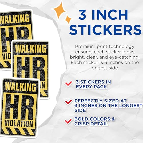 (3 Pack) Walking HR Violation Decals - Funny Office Humor - Sarcastic Workplace Decals - 3 Inches On Longest Side - Easy Peel & Apply - Made in USA - 3MCS0530