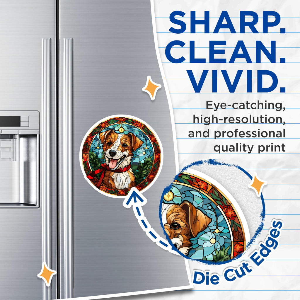 (2 Pack) Stained Glass Dog Magnets - Christmas Pet Art - Festive Refrigerator Decor - 5 Inches On Longest Side - Thick Durable Magnet - Made in USA - MAG27288