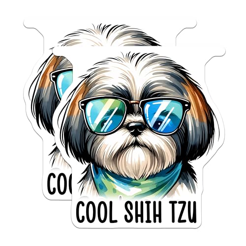 (2 Pack) Cool Shih Tzu Dog Stickers - Shih Tzu Dog Meme - Fun Dog Lover Stickers - 5" On Longest Side - Sticks to Smooth Flat Surfaces - Made in USA - BMCS3635