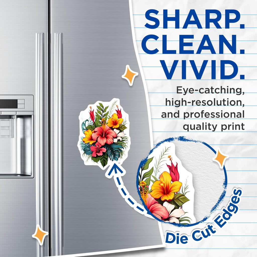 (2 Pack) Tropical Hibiscus Magnets - Vibrant Floral Refrigerator Decor - Island Style Kitchen Accents - 5 Inches On Longest Side - Thick Durable Magnet - Made in USA - MAG19493