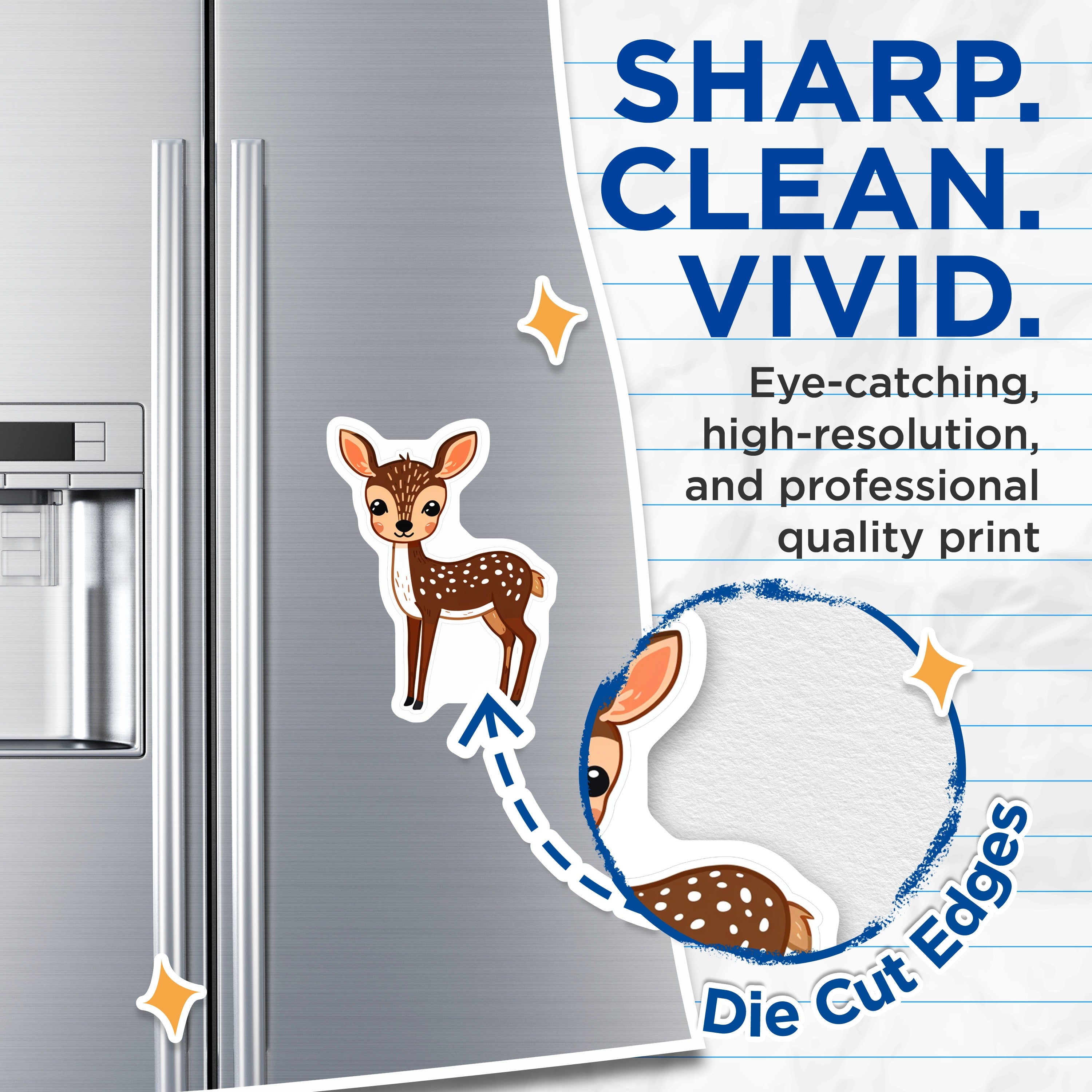 (2 Pack) Adorable Baby Deer Magnets - Woodland Animal Decor - Kawaii Fawn Fridge Magnets for Kids Room - 5 Inches On Longest Side - Thick Durable Magnet - Made in USA - MAG37530