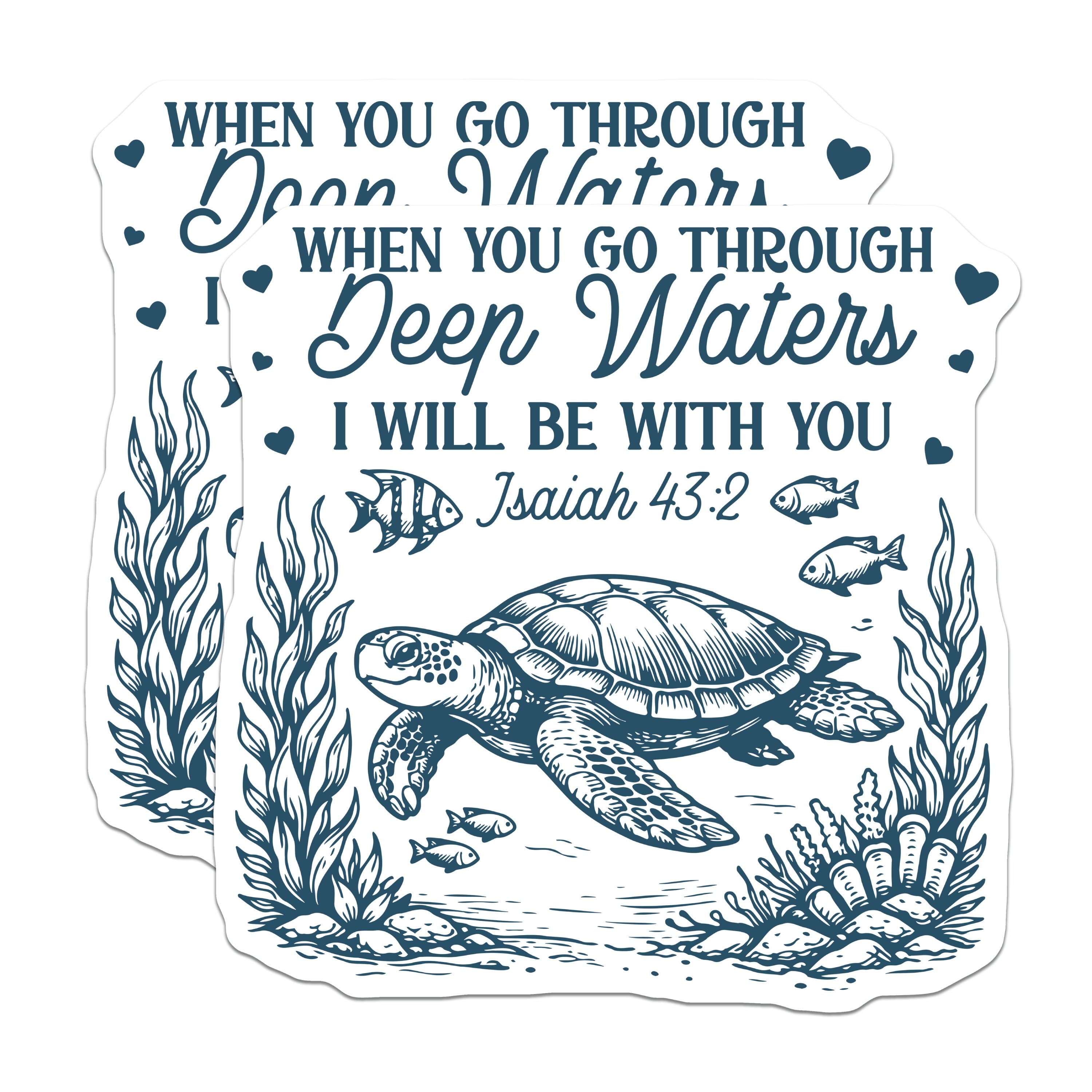 (2 Pack) Deep Waters Magnets - Isaiah 43:2 Scripture Verse - Christian Turtle Faith Based Encouragement - 5 Inches On Longest Side - Thick Durable Magnet - Made in USA - MAG36394