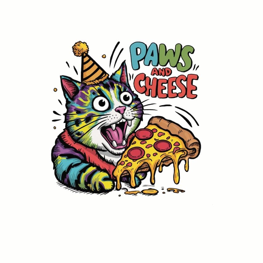 (3 Pack) Funny Cat Decals - Pizza Lover Decal - Laptop Decals for Cat Party - 3 Inches On Longest Side - Easy Peel & Apply - Made in USA - 3MCS7812