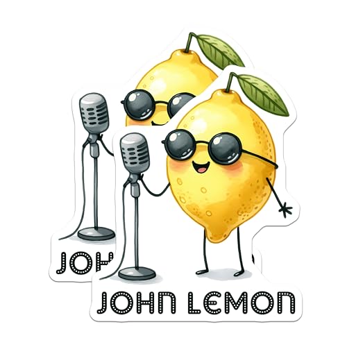 (2 Pack) John Lemon Stickers - Funny Lemon Design - Music Themed - 5" On Longest Side - Sticks to Smooth Flat Surfaces - Made in USA - BMCS7589