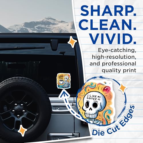 (2 Pack) Skeleton Coffee Lover Stickers - Funny Skeleton Artwork - Gothic Coffee Enthusiast - 5" On Longest Side - Sticks to Smooth Flat Surfaces - Made in USA - BMCS3737