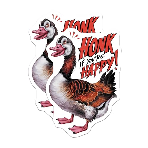 (2 Pack) Honk If Youre Happy Stickers - Funny Goose Stickers - Humor Animal Stickers - 5" On Longest Side - Sticks to Smooth Flat Surfaces - Made in USA - BMCS4076