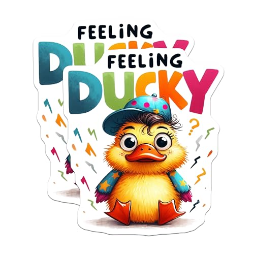 (2 Pack) Feeling Ducky Stickers - Cute Duck Cartoon - Colorful Animal Character - 5" On Longest Side - Sticks to Smooth Flat Surfaces - Made in USA - BMCS6359