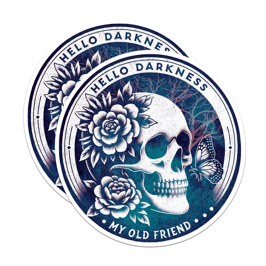 (2 Pack) Hello Darkness My Old Friend Magnets - Skeleton with Rose and Butterflies - 5 Inches On Longest Side - Premium Magnet - for Cars, Refrigerators, Toolboxes - Made in USA - MAG2237