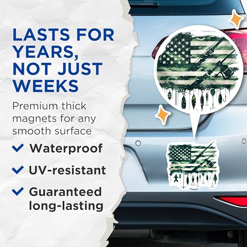 (2 Pack) Fishing Enthusiast Magnet - Outdoor Decor - Patriotic Decor - 5" On Longest Side - Sticks to Smooth Flat Surfaces - Made in USA - MAG10164