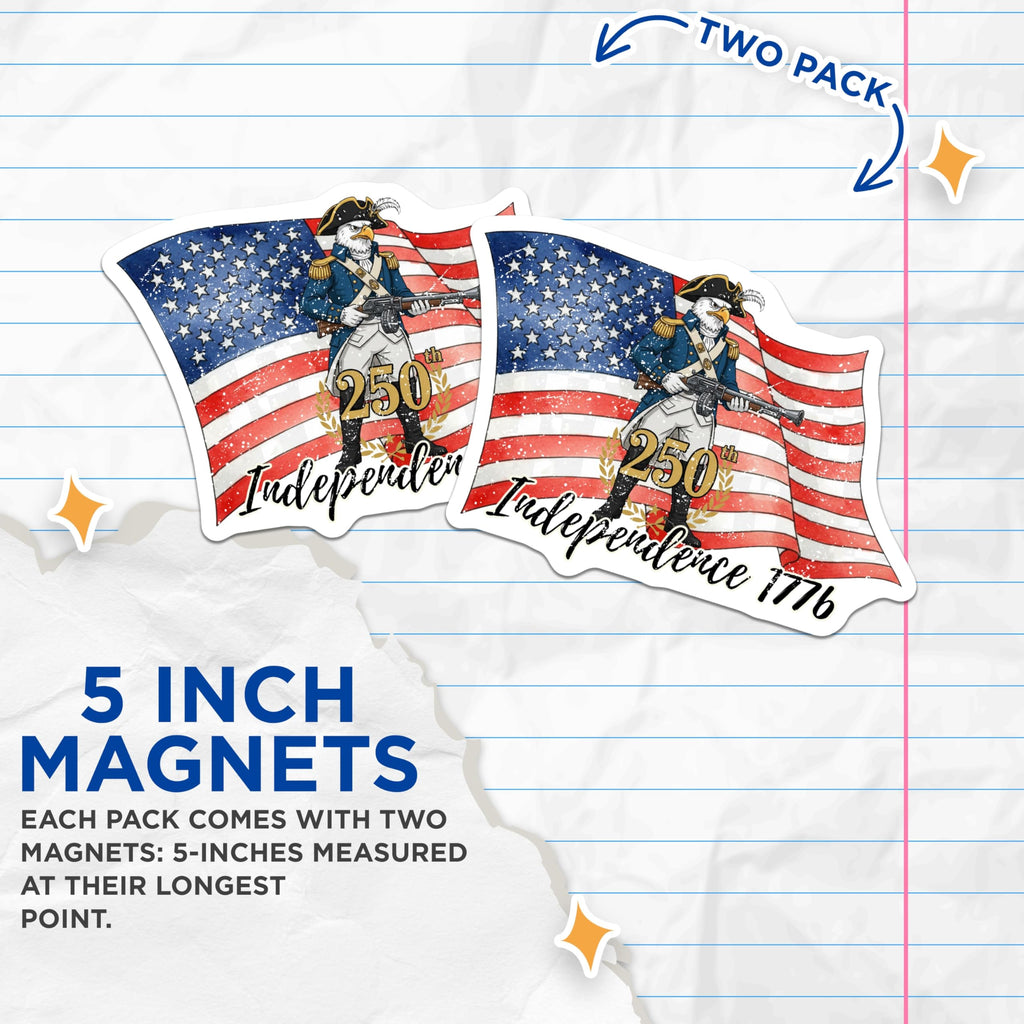 (2 Pack) Patriotic Eagle Magnets - 250th Independence Day 1776 - American History - 5 Inches On Longest Side - Thick Durable Magnet - Made in USA - MAG25927
