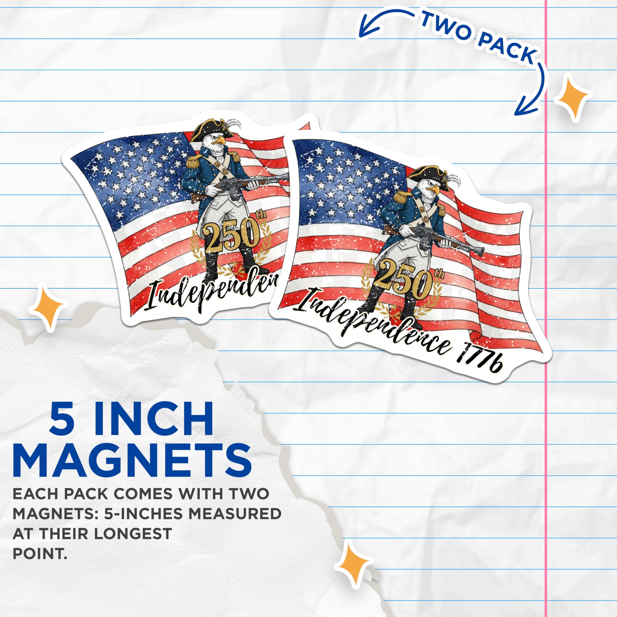 (2 Pack) Patriotic Eagle Magnets - 250th Independence Day 1776 - American History - 5 Inches On Longest Side - Thick Durable Magnet - Made in USA - MAG25927