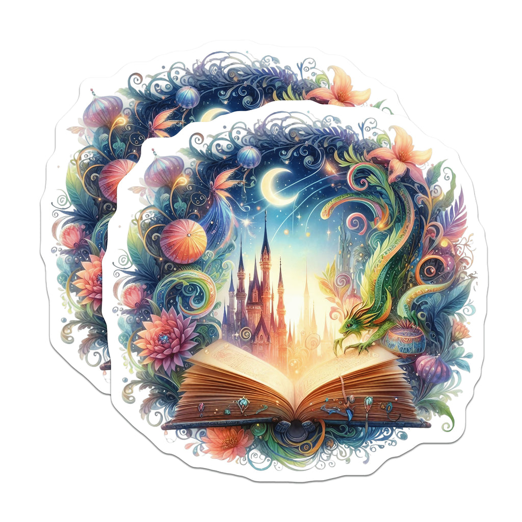 (2 Pack) Fantasy Storybook Magnets - Enchanted Castle Dragon Art - Whimsical Reading Decor - 5 Inches On Longest Side - Thick Durable Magnet - Made in USA - MAG39413