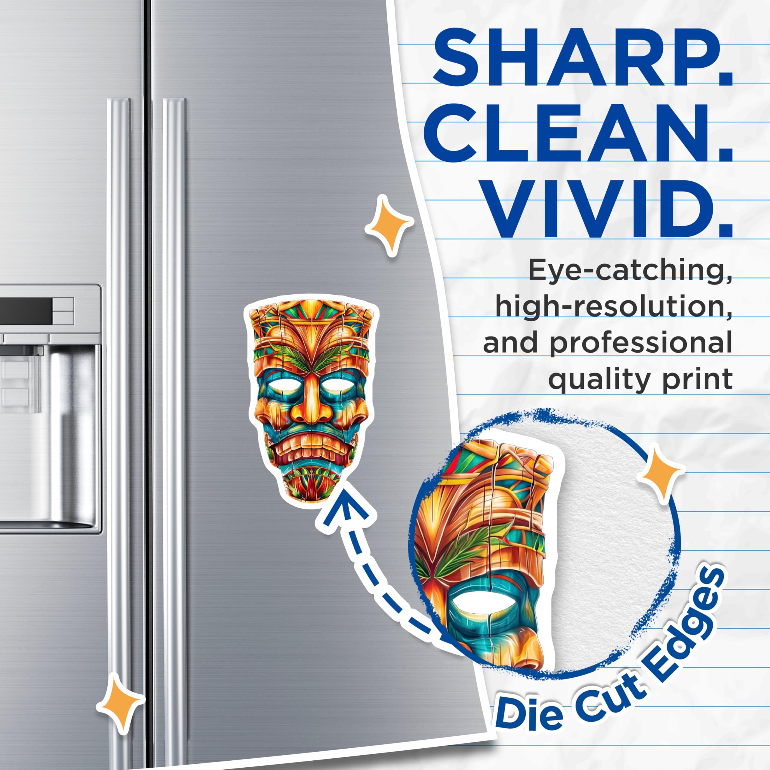 (2 Pack) Ornate Tiki Mask Magnets - Vibrant Polynesian Art Hawaiian Decor - Tropical Island Refrigerator Accents - 5 Inches On Longest Side - Thick Durable Magnet - Made in USA - MAG22057