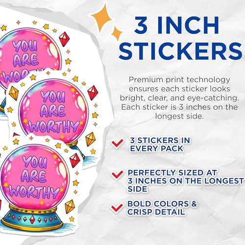 (3 Pack) You are Worthy Decals - Motivational Decal - Affirmation Decal - 3 Inches On Longest Side - Easy Peel & Apply - Made in USA - 3MCS6268