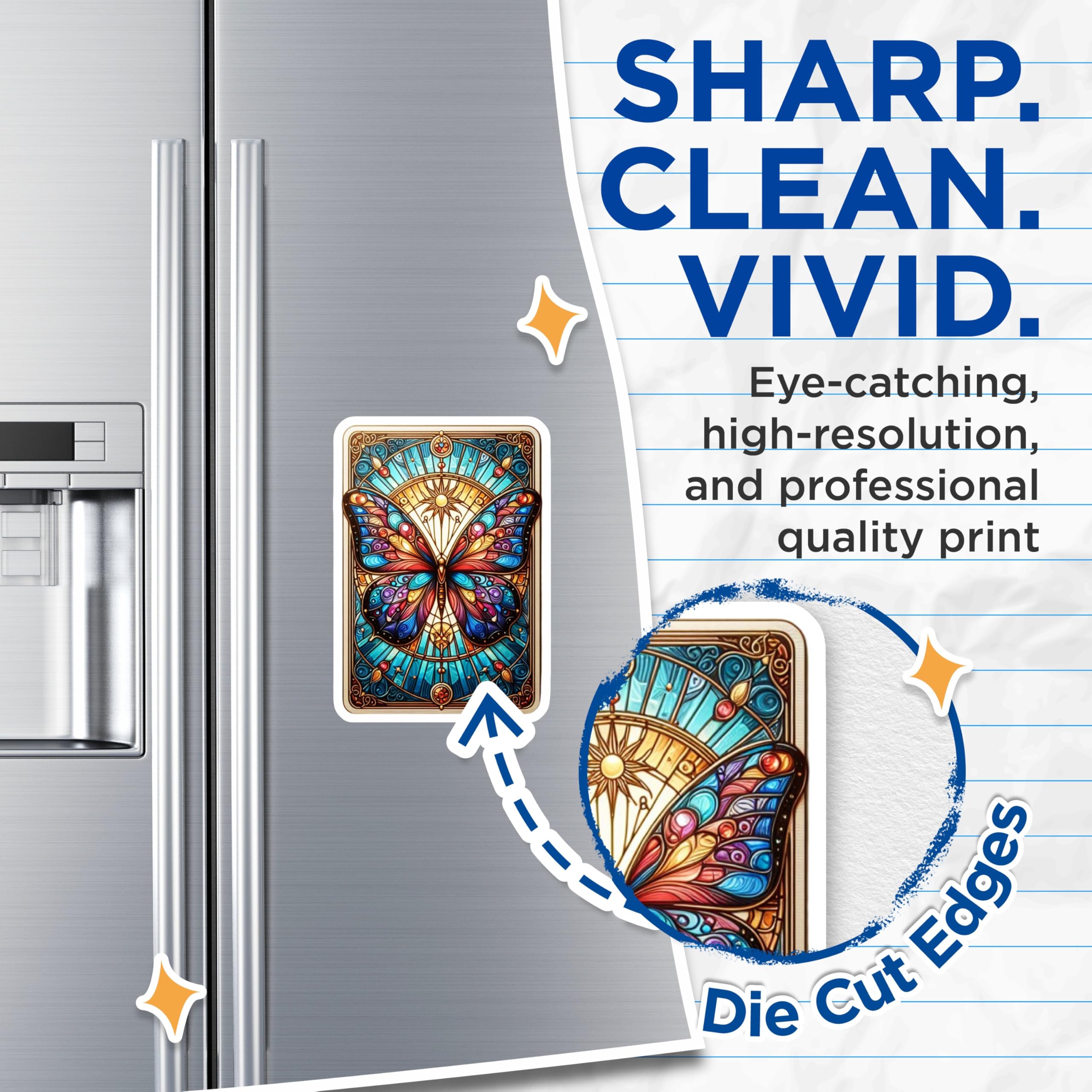 (2 Pack) Stained Glass Butterfly Magnets - Vibrant Mosaic Decor - Artistic Refrigerator Art - 5 Inches On Longest Side - Thick Durable Magnet - Made in USA - MAG22316