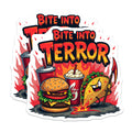 (2 Pack) Bite Into Terror Stickers - Food Horror Stickers - Spooky Fast Food Stickers - 5" On Longest Side - Sticks to Smooth Flat Surfaces - Made in USA - BMCS4781