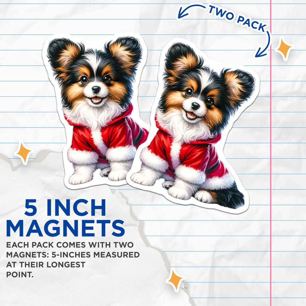 (2 Pack) Christmas Dog Magnets - Santa Puppy Holiday Decor - Festive Pet Lover Accents - Canine Kitchen Accessories - 5 Inches On Longest Side - Thick Durable Magnet - Made in USA - MAG27107