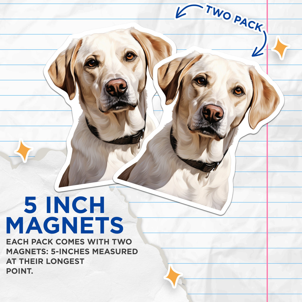 (2 Pack) Yellow Lab Dog Magnets - Labrador Retriever Decor - Pet Lover Refrigerator - 5 Inches On Longest Side - Thick Durable Magnet - Made in USA - MAG36862