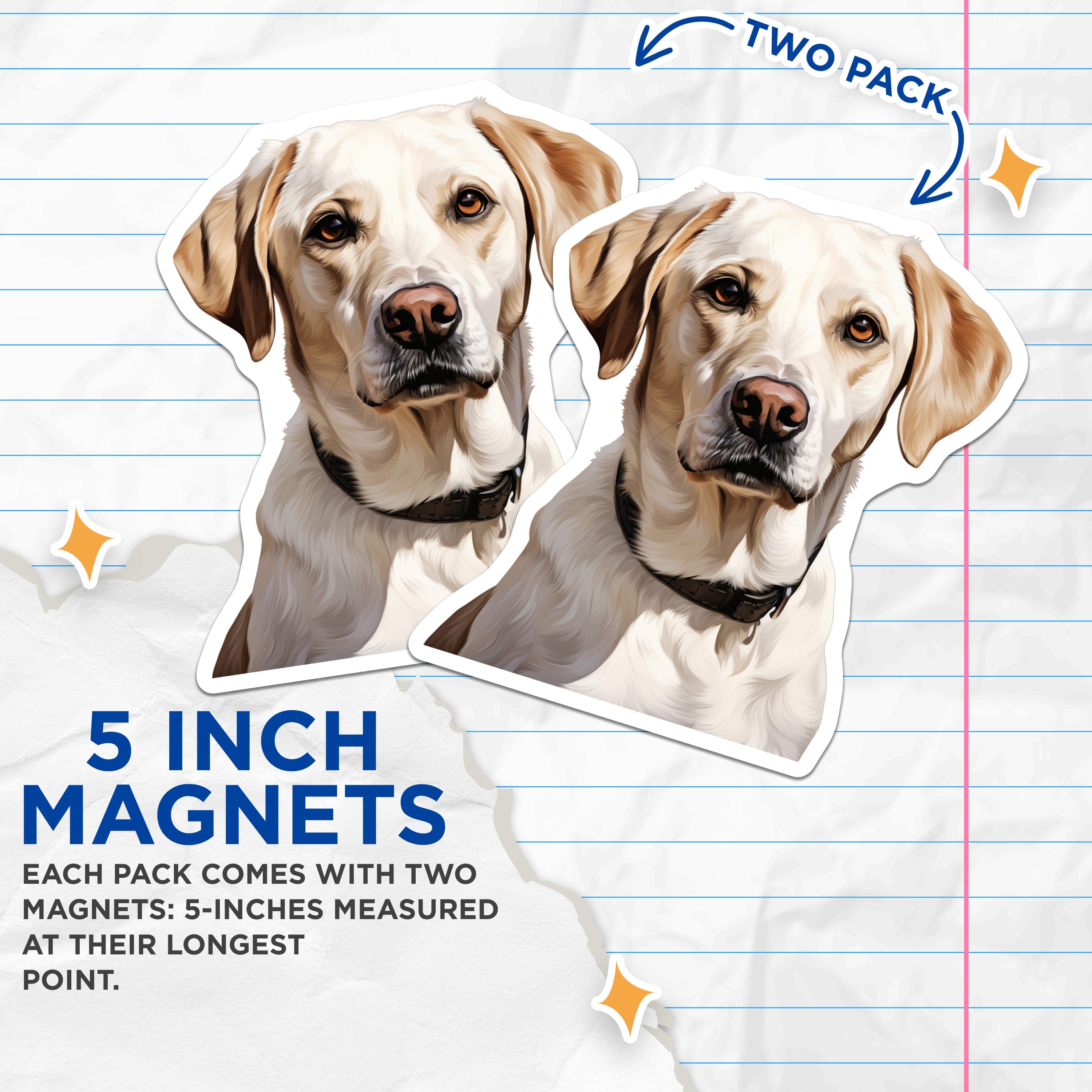 (2 Pack) Yellow Lab Dog Magnets - Labrador Retriever Decor - Pet Lover Refrigerator - 5 Inches On Longest Side - Thick Durable Magnet - Made in USA - MAG36862