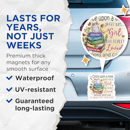 (2 Pack) Cat and Books Magnets - Book Lover Magnets - Cute Cat Magnets - Reading Enthusiast Magnets- 5" On Longest Side - for Fridges, Toolboxes, Cars - Made in USA - MAG3021