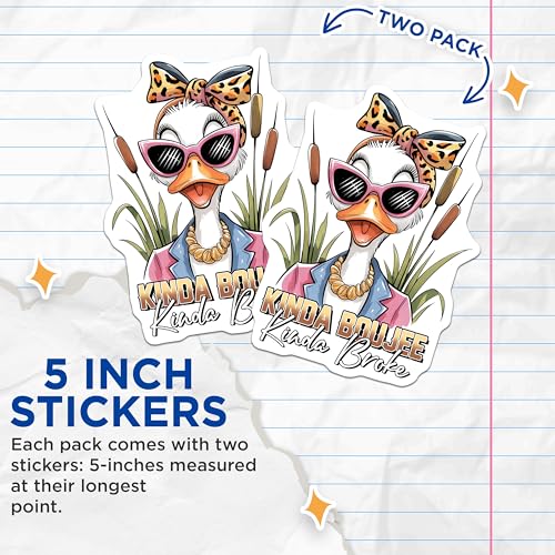 (2 Pack) Kinda Boujee Kinda Broke Stickers - Funny Duck Art - Trendy Animal Humor - 5" On Longest Side - Sticks to Smooth Flat Surfaces - Made in USA - BMCS9720