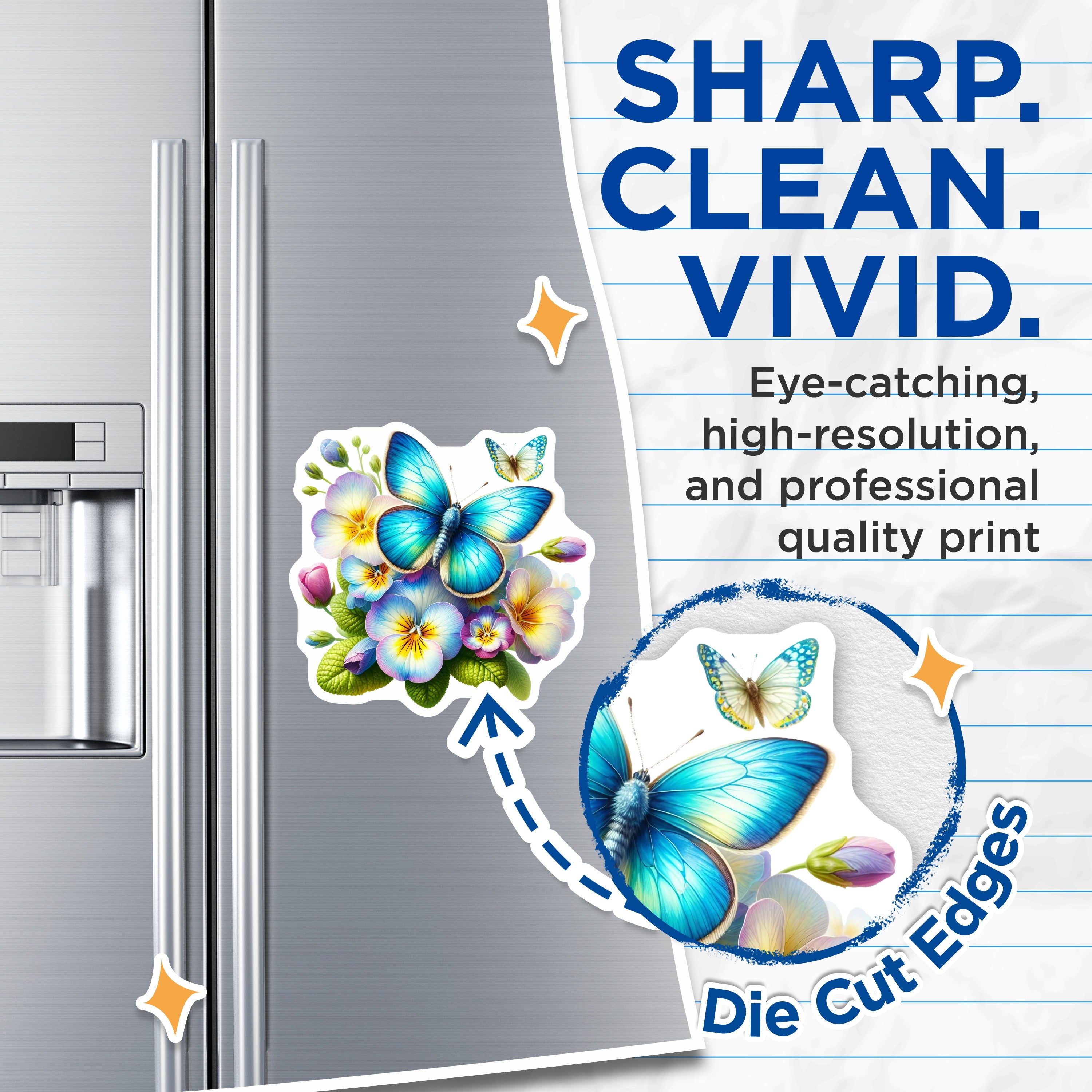 (2 Pack) Blue Butterfly Floral Magnets - Vibrant Pansy Decor - Spring Nature Aesthetic Kitchen - 5 Inches On Longest Side - Thick Durable Magnet - Made in USA - MAG38456
