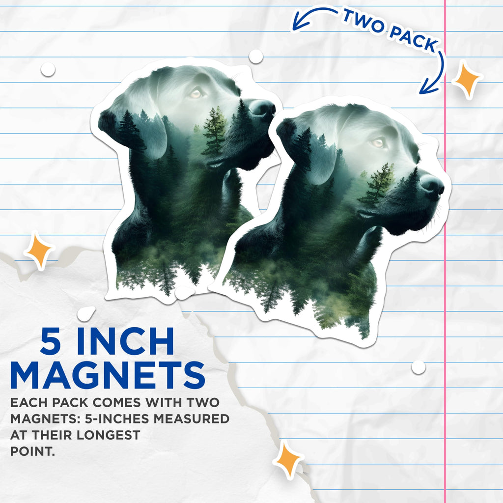 (2 Pack) Labrador Retriever Magnets - Dog Forest Scene - Animal Lover Refrigerator Magnets - 5" On Longest Side - Premium Magnet - for Cars, Refrigerators, Toolboxes, Lockers - Made in USA - MAG14835