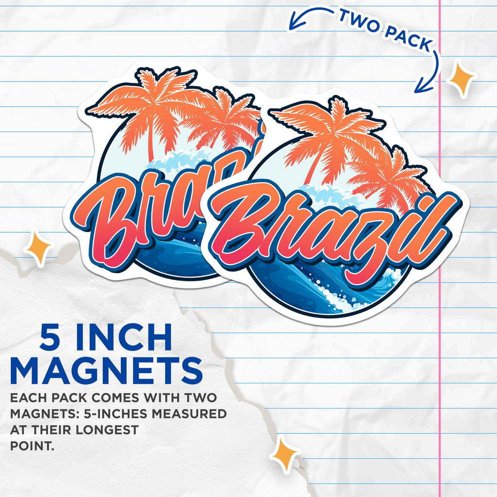 (2 Pack) Brazil Tropical Beach Magnets - Palm Tree Ocean Wave Vacation Vibes - South American Travel Destination Souvenir - 5 Inches On Longest Side - Thick Durable Magnet - Made in USA - MAG19239