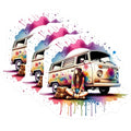 (3 Pack) Hippie Van Decals - Watercolor VW Bus - Boho Girl Laptop Decals - 3 Inches On Longest Side - Easy Peel & Apply - Made in USA - 3MCS7597