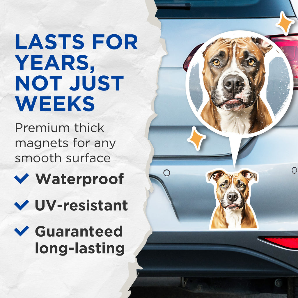 (2 Pack) Pit Bull Magnets - Realistic Dog Portrait - Bully Breed Art - Staffordshire Terrier - Pet Parent Decor - 5 Inches On Longest Side - Thick Durable Magnet - Made in USA - MAG38526