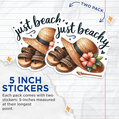 (2 Pack) Just Beachy Stickers - 5" On Longest Side - Sticks to Smooth Flat Surfaces - Made in USA - BMCS9276 - BMCS9276