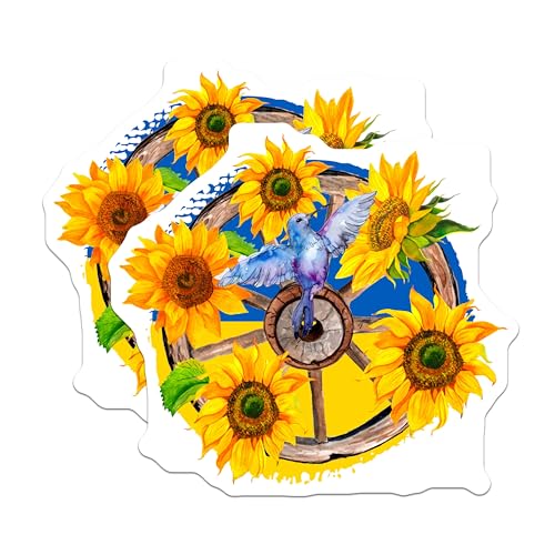 (2 Pack) Sunflower and Hummingbird Stickers - Floral Watercolor Art - Vibrant Nature Decal - 5" On Longest Side - Sticks to Smooth Flat Surfaces - Made in USA - BMCS5707