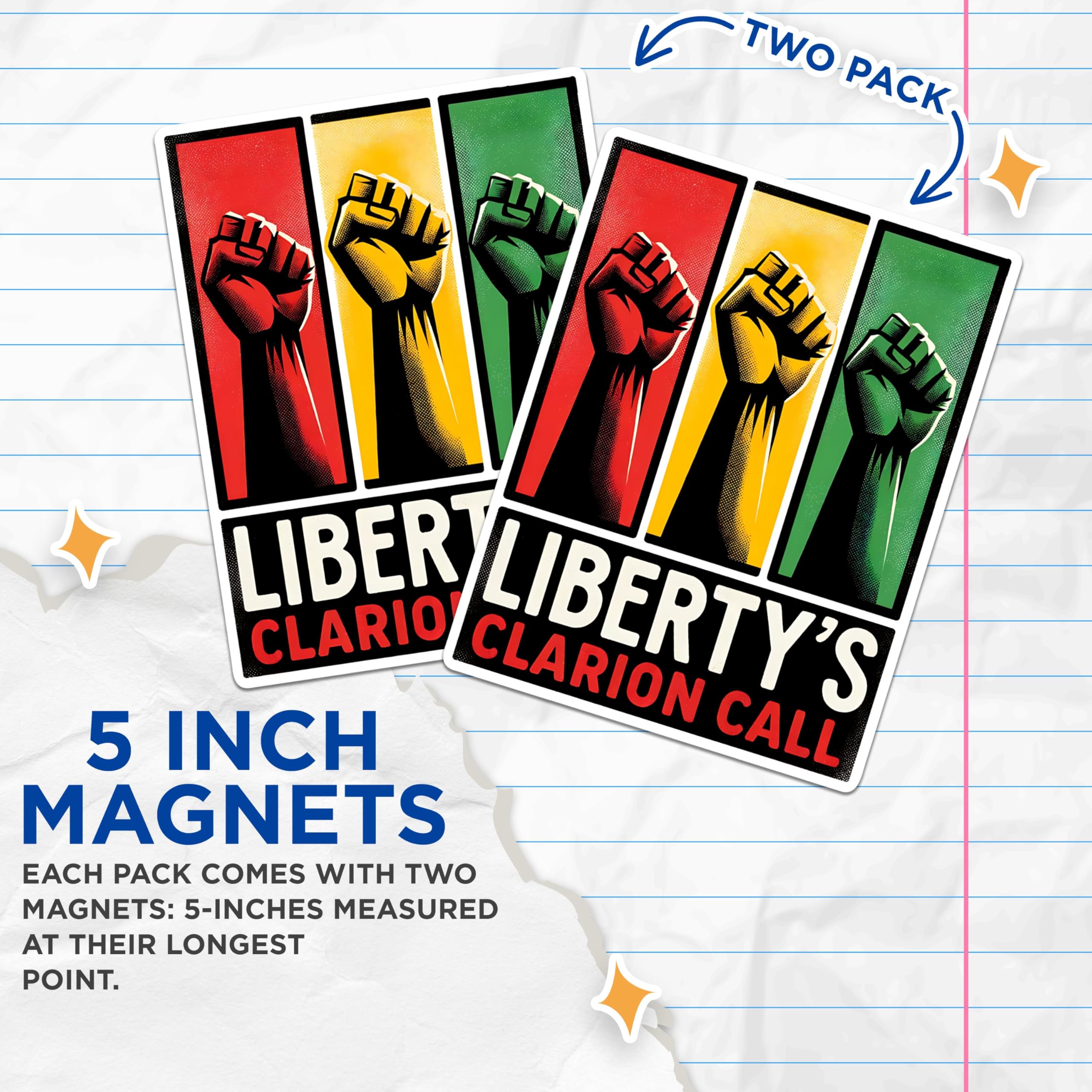 (2 Pack) Liberty's Clarion Call Magnets - Inspirational Equality Magnets - Freedom and Justice Magnets- 5" On Longest Side - for Fridges, Toolboxes, Cars - Made in USA - MAG2657