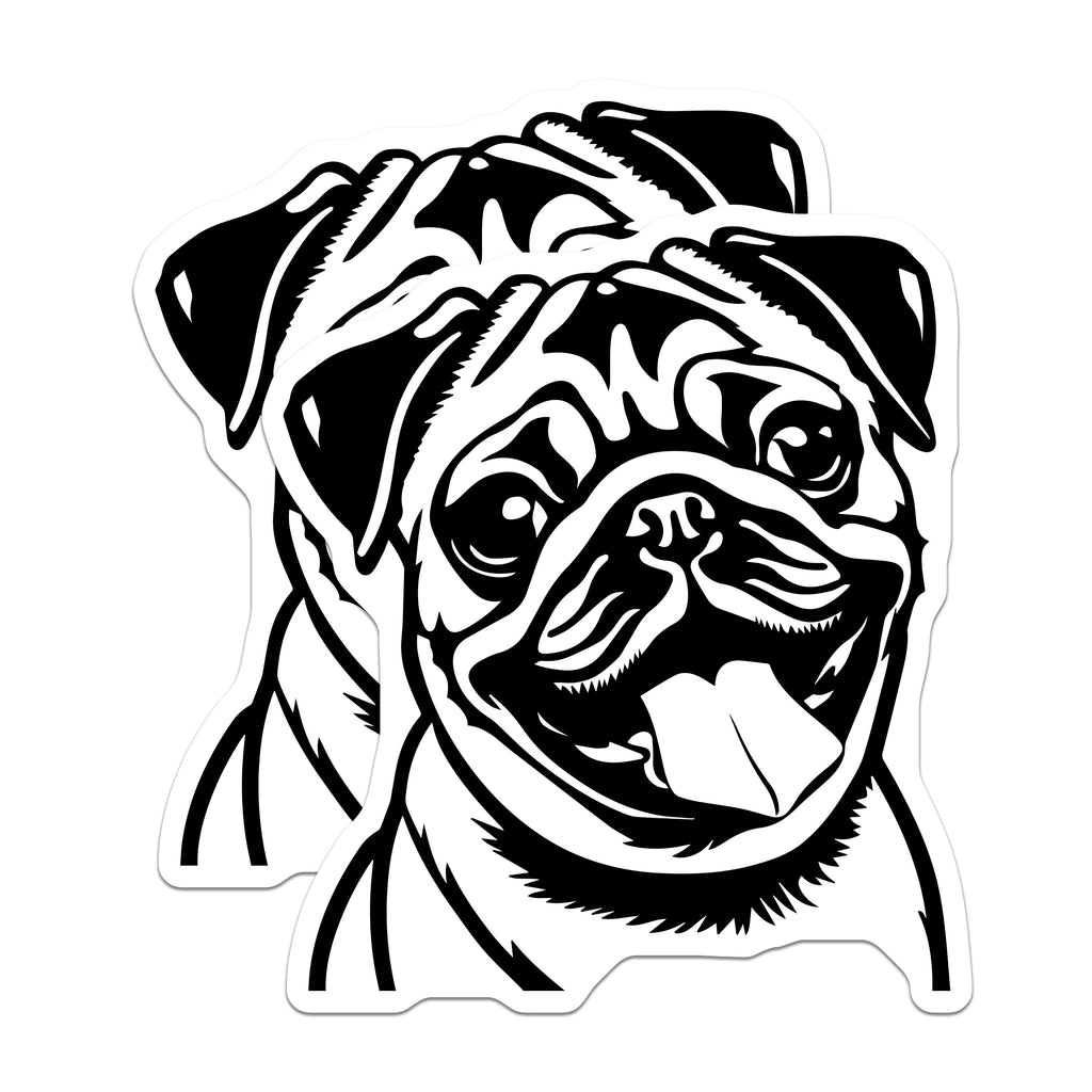 (2 Pack) Pug Dog Head Magnets - Cute Pet Illustration - Animal Lover Refrigerator Decor - 5 Inches On Longest Side - Thick Durable Magnet - Made in USA - MAG37452