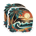 (2 Pack) Beach Sunset Wave Magnets Magnets - Tropical Palm Tree Sun Surfboard Decor - 5" On Longest Side - Made in USA - Sticks to Refrigerators & Metal Surfaces - MAG9255